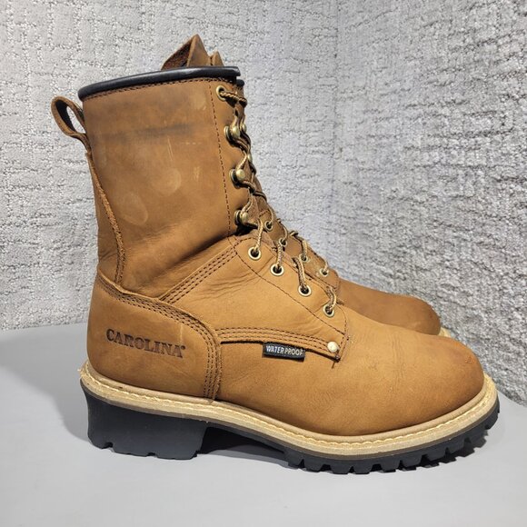 Carolina Elm 8" Men's Size 10.5D US Brown Leather Waterproof Logger Boots CA8821 - Picture 4 of 10